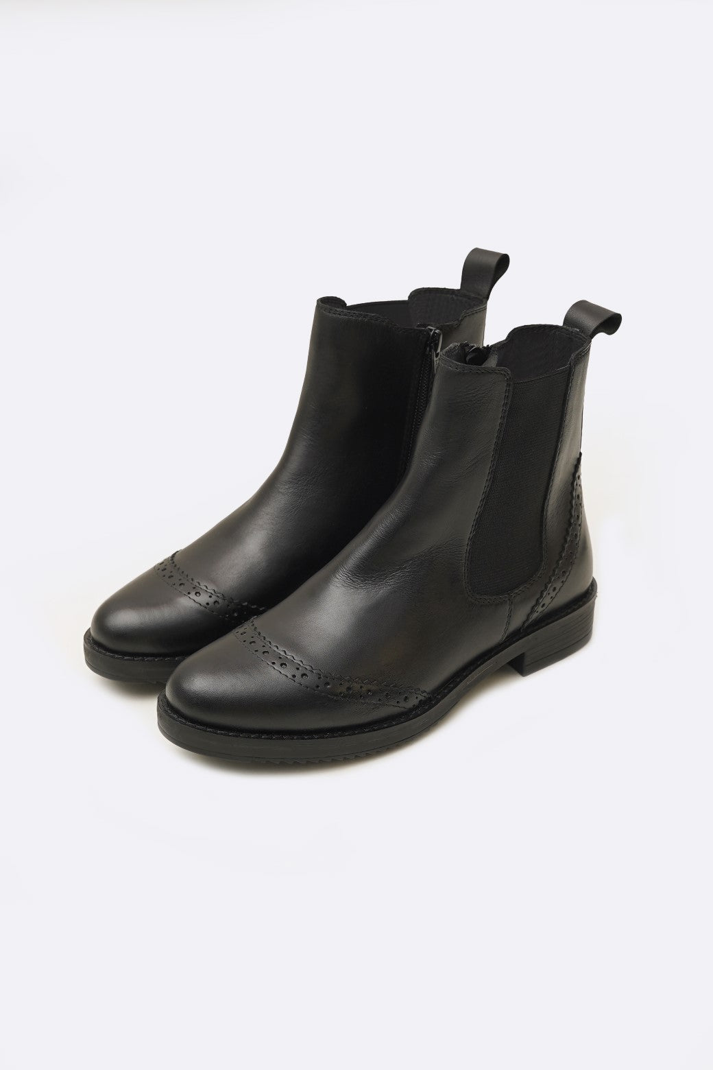 BLACK BROGUE LEATHER BOOTS