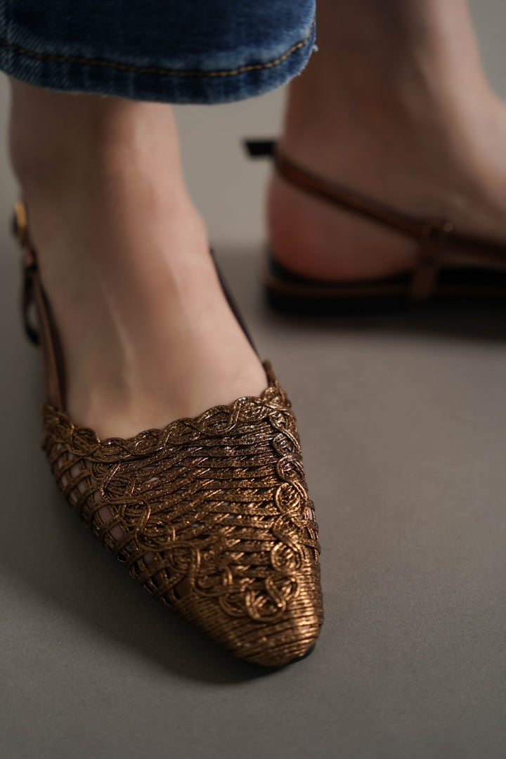 BRONZE WOVEN PARTY SLINGBACKS