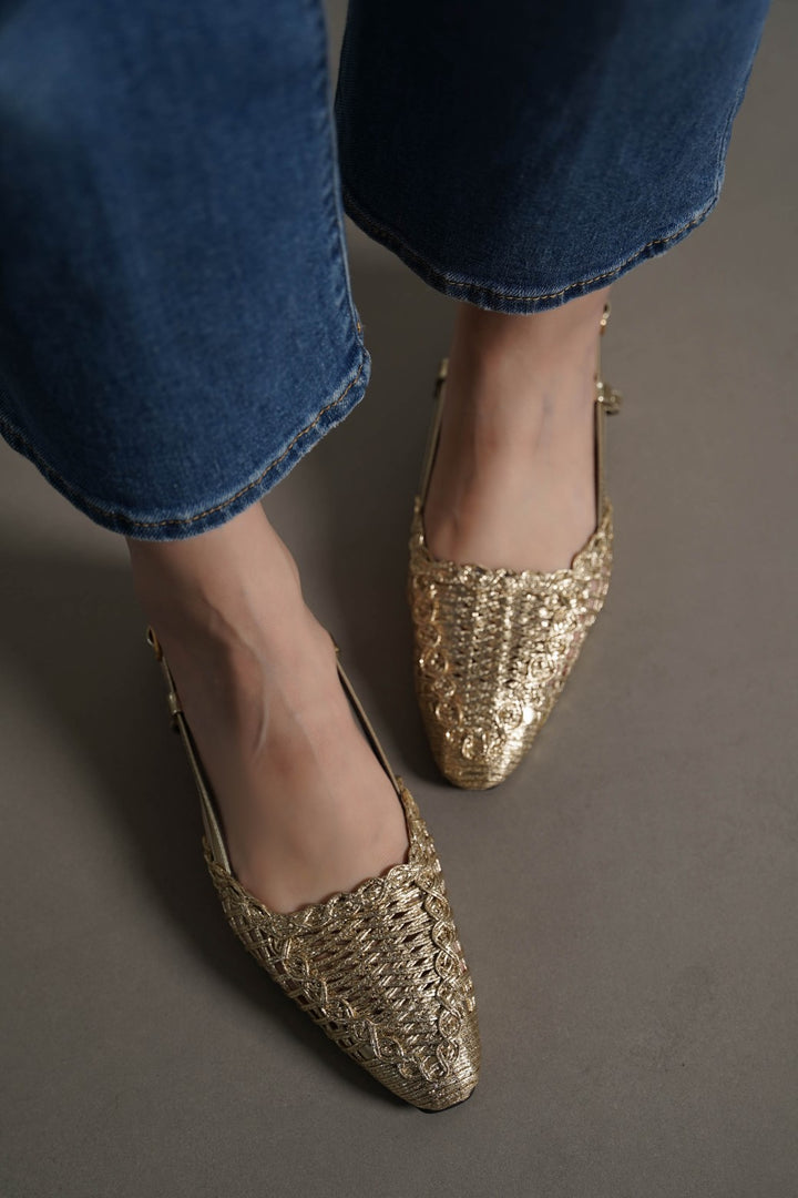 GOLD WOVEN PARTY SLINGBACKS