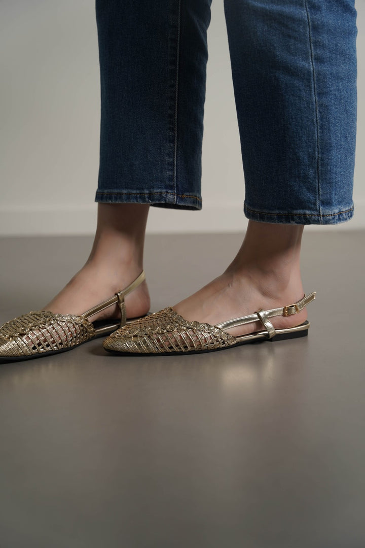 GOLD WOVEN PARTY SLINGBACKS