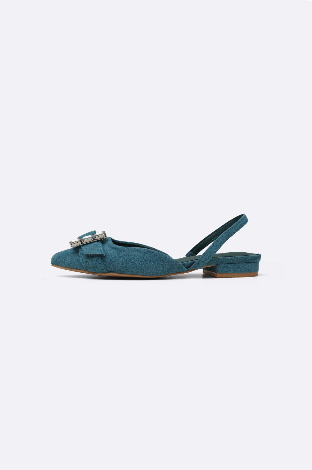 BLUE BROOCH SUEDE SLINGBACKS