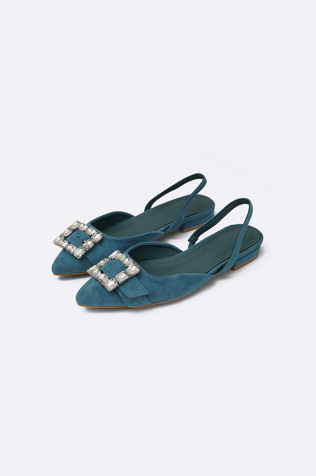 BLUE BROOCH SUEDE SLINGBACKS