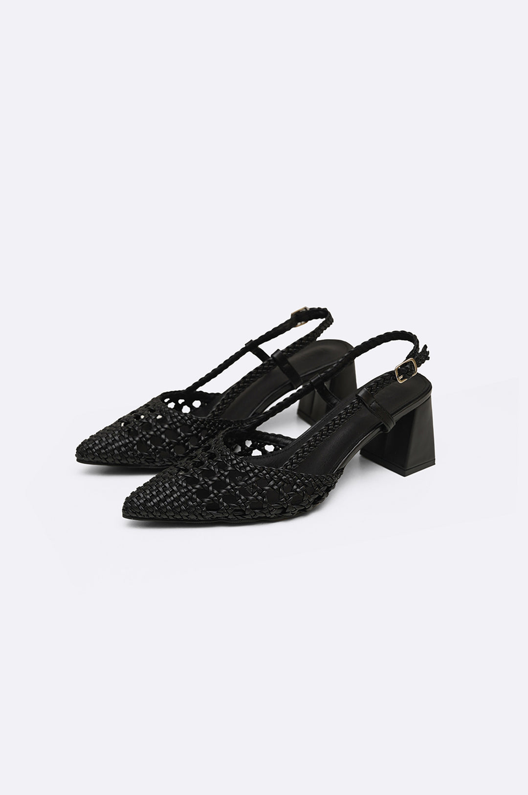 BLACK WOVEN PARTY HEELS