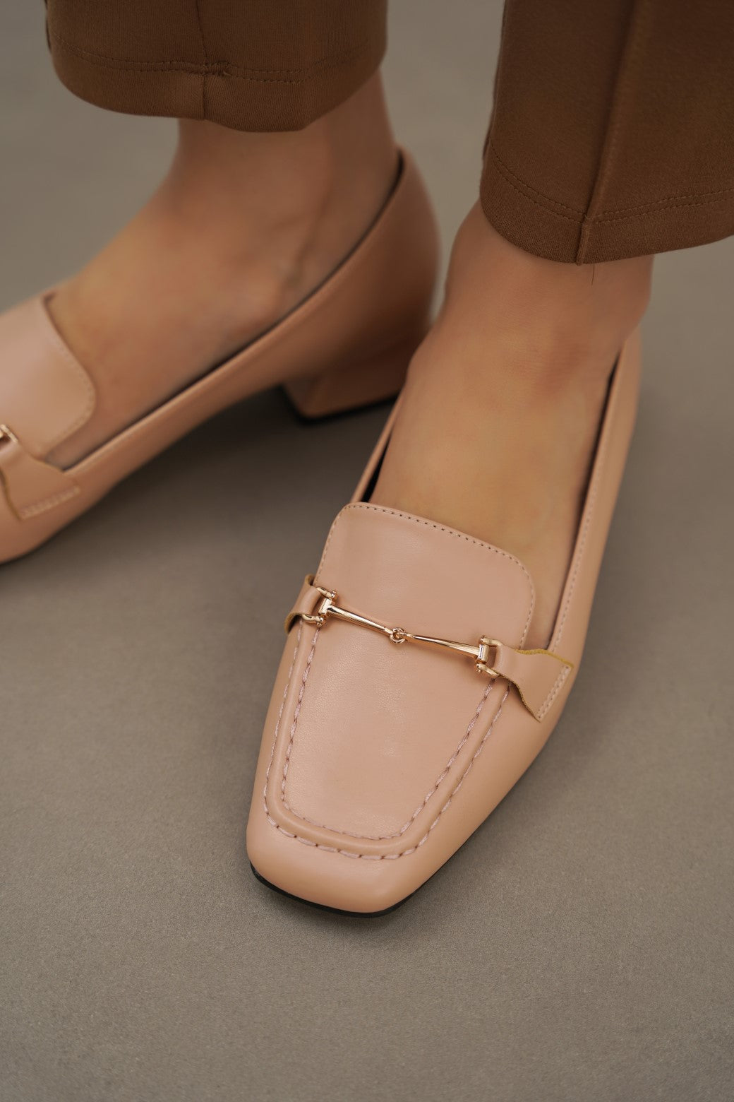 PINK LOAFERS WITH BLOCK HEEL