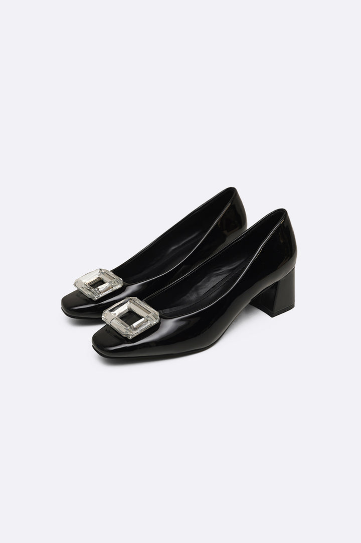 BLACK PONO CRYSTAL HEELS