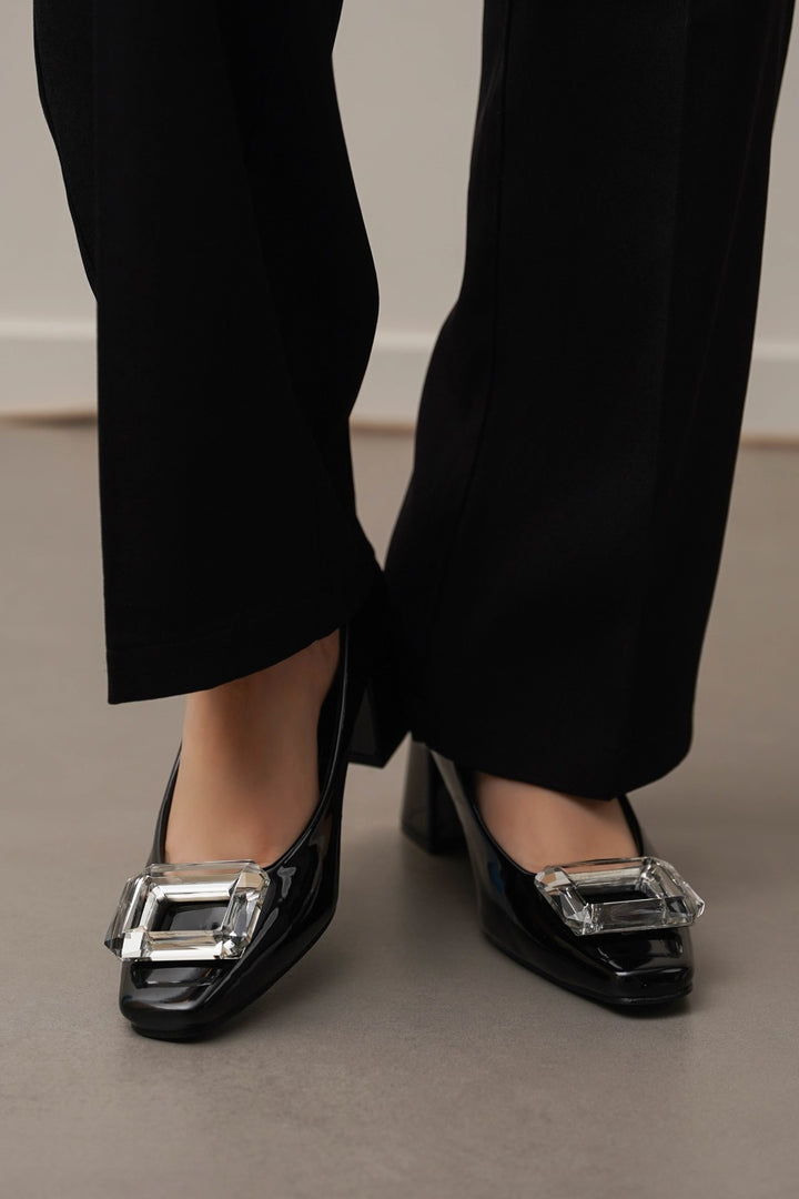 BLACK PONO CRYSTAL HEELS