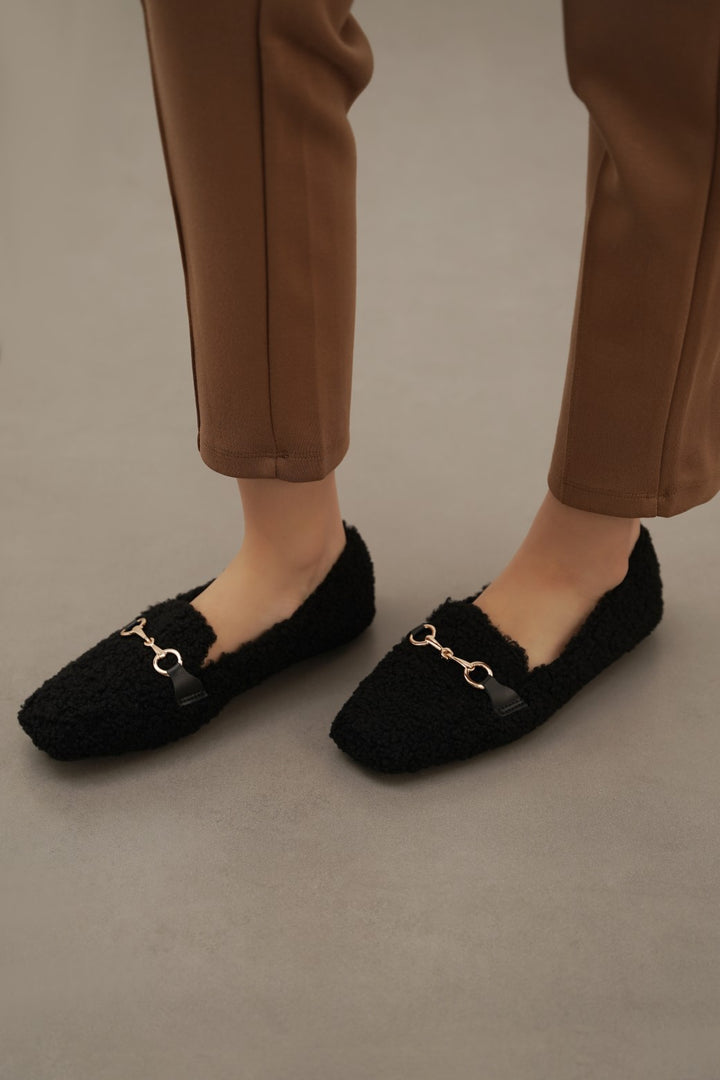 BLACK TEDDY FUR LOAFERS