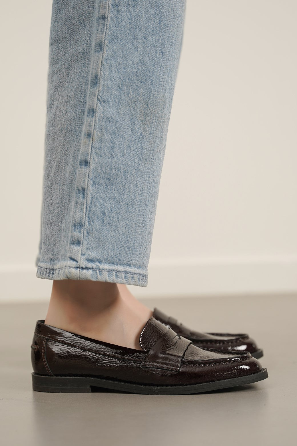 MAROON LEATHER PENNY LOAFERS