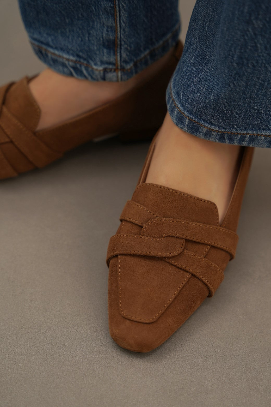 CARAMEL SUEDE SLIP-ONS