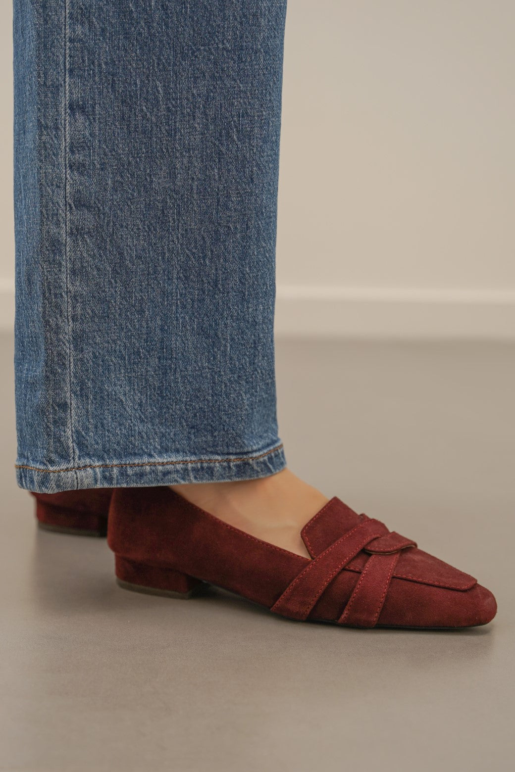 MAROON SUEDE SLIP-ONS