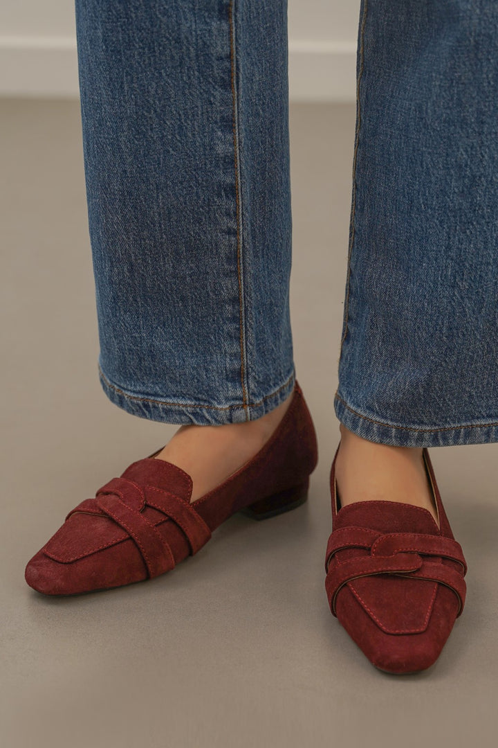 MAROON SUEDE SLIP-ONS