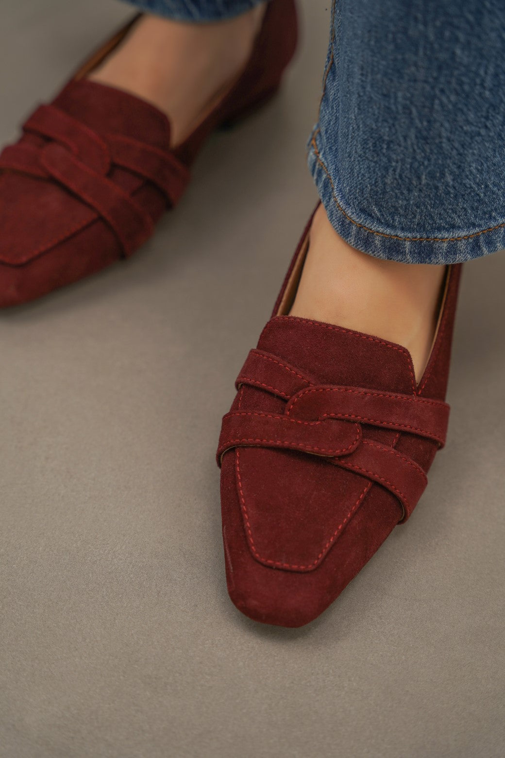 MAROON SUEDE SLIP-ONS