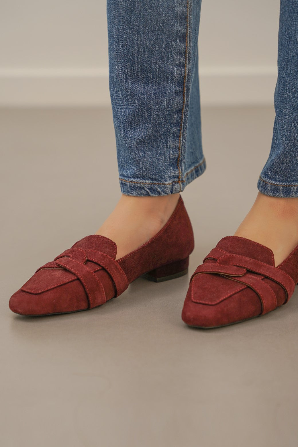 MAROON SUEDE SLIP-ONS