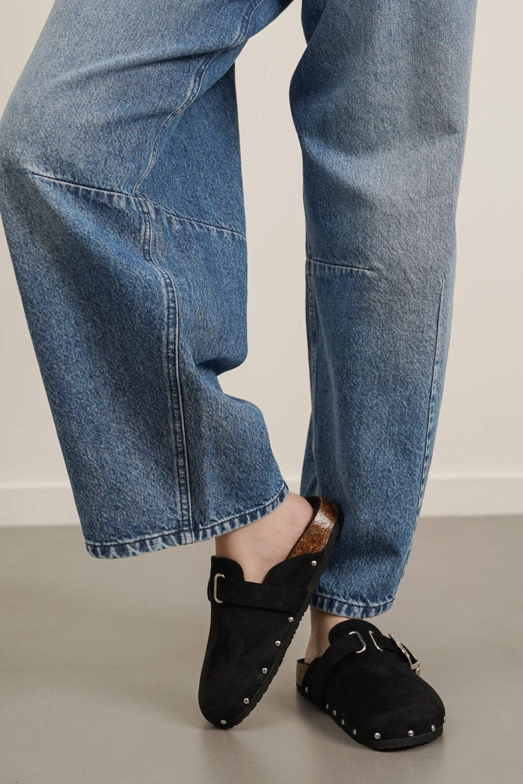 BLACK BUCKLED SUEDE CLOGS