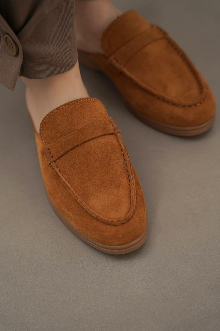 CARAMEL SUEDE LEATHER MULES