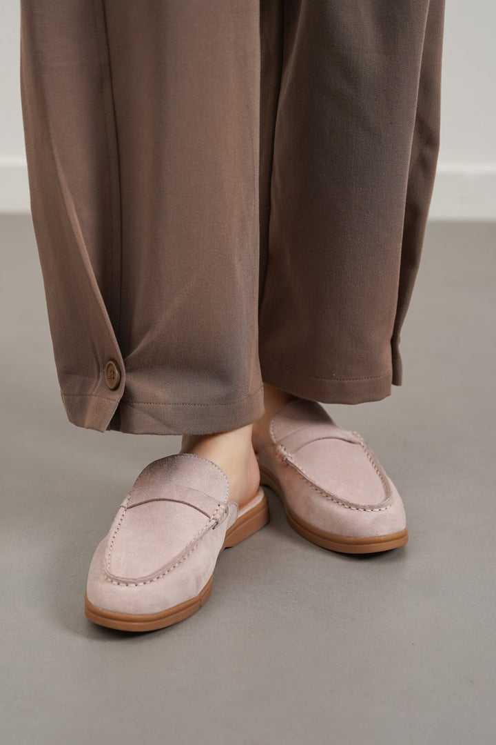 NUDE PINK SUEDE LEATHER MULES