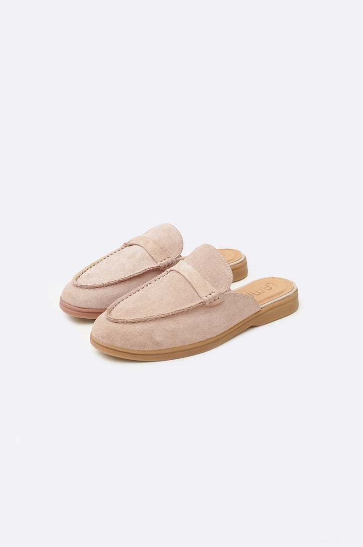 NUDE PINK SUEDE LEATHER MULES