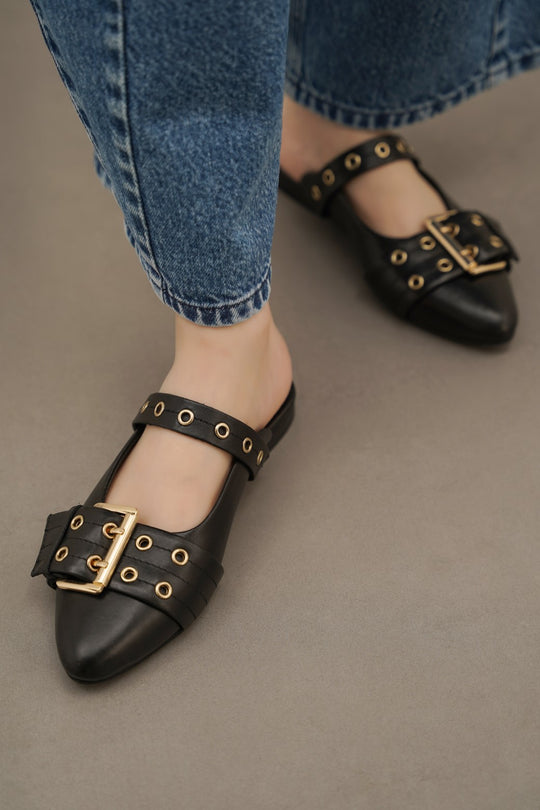 BLACK STATEMENT LEATHER MULES