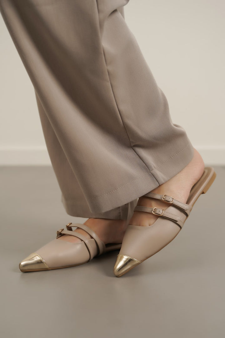 TAUPE TOE CAP MULES