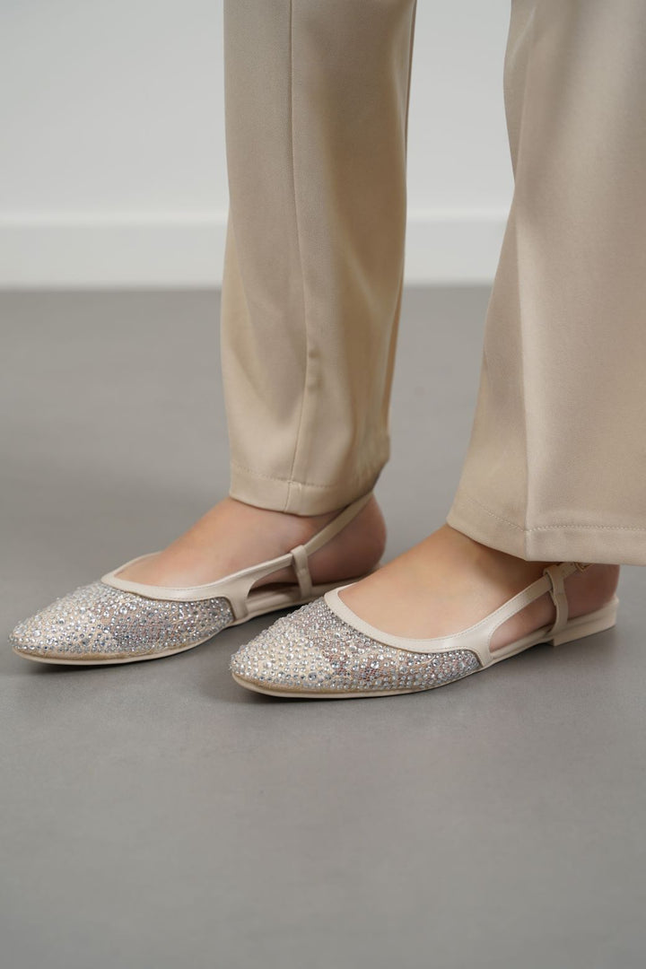 BEIGE CRYSTAL SPRAY FLATS