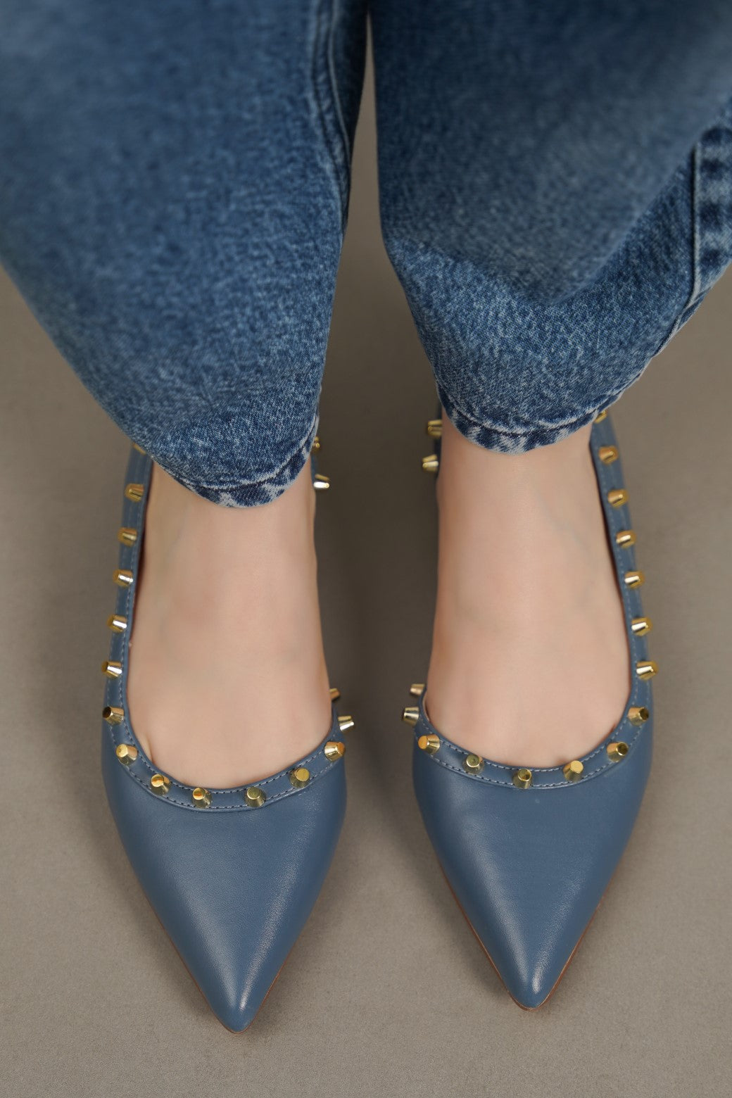 BLUE MILAN STUDDED PUMPS