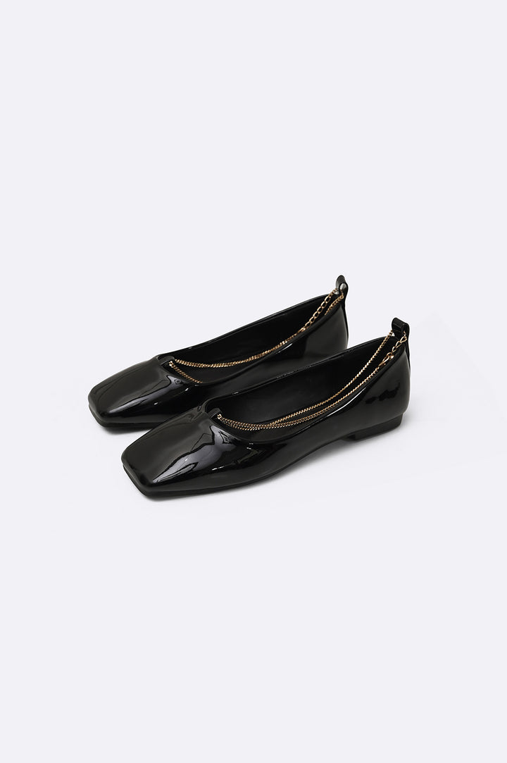 BLACK ANKLET BALLERINA FLATS