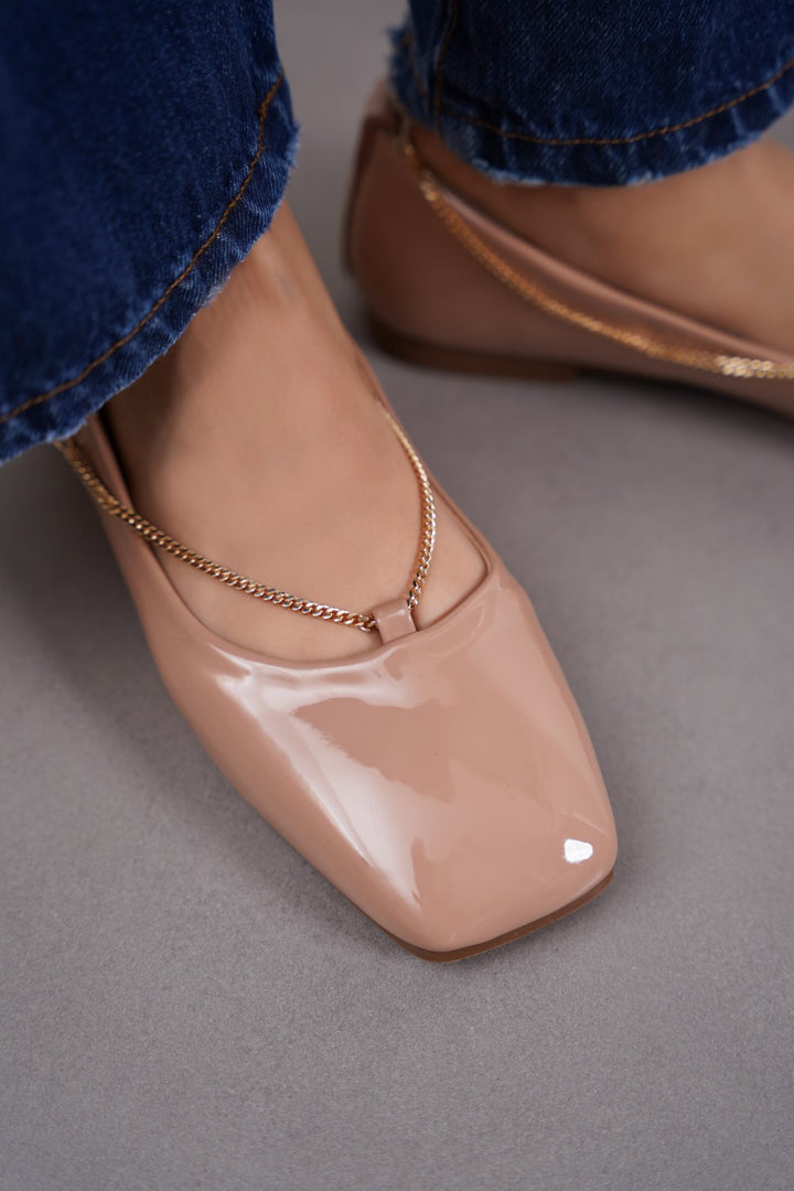 NUDE ANKLET BALLERINA FLATS