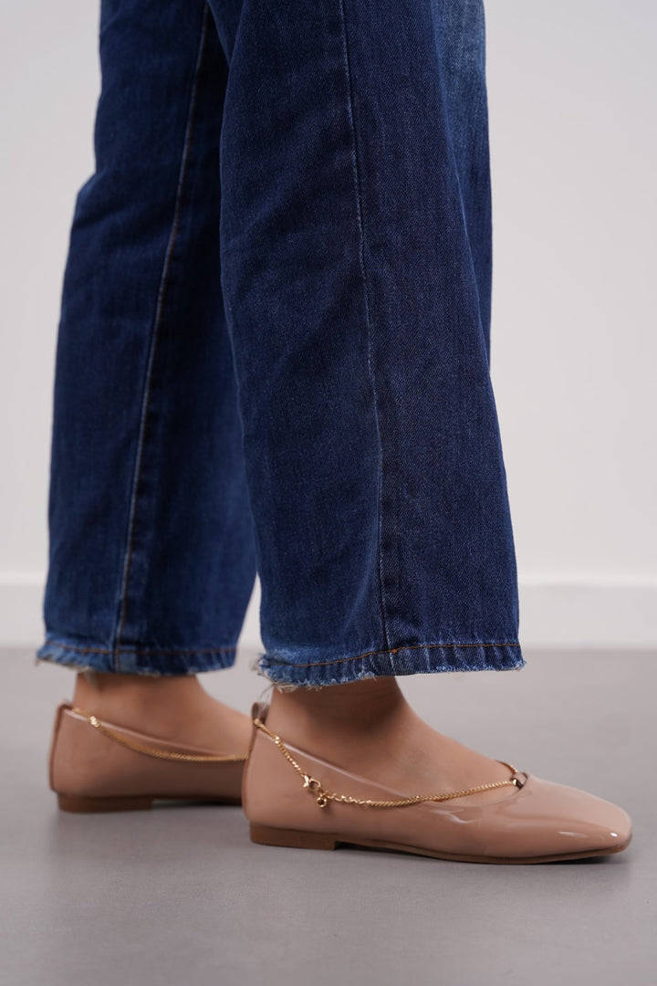 NUDE ANKLET BALLERINA FLATS