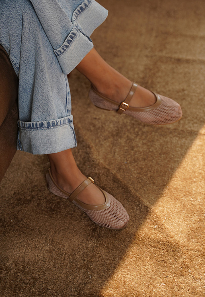 TAUPE MESH MARY-JANES