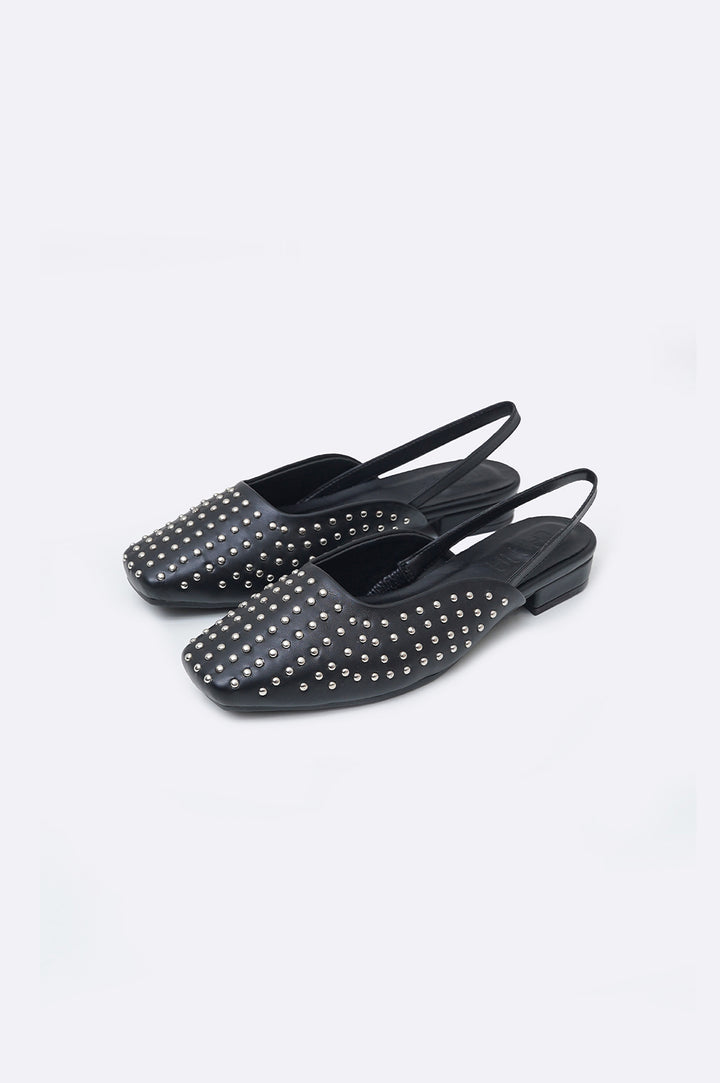 BLACK STUDDED SLINGBACK FLATS