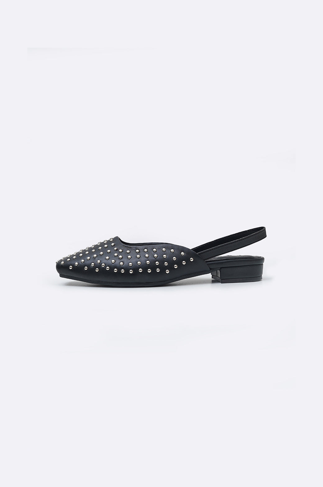 BLACK STUDDED SLINGBACK FLATS