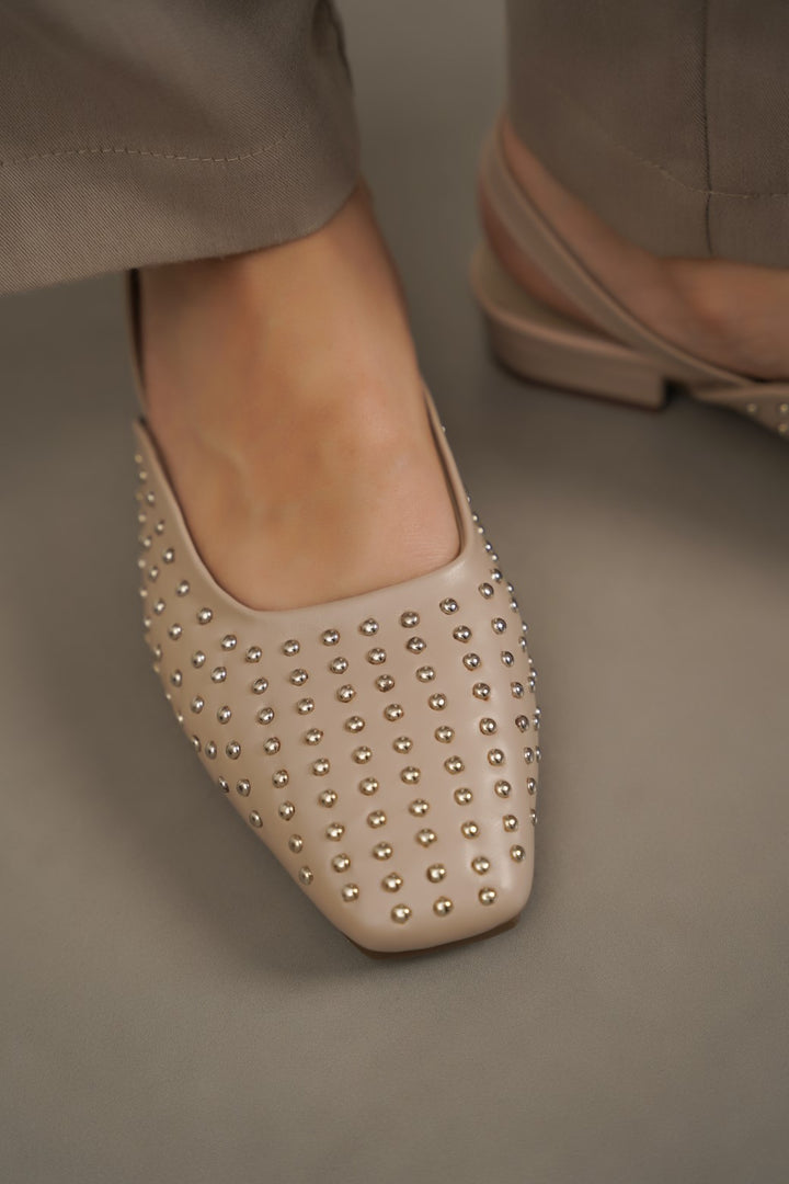 TAUPE STUDDED SLINGBACK FLATS