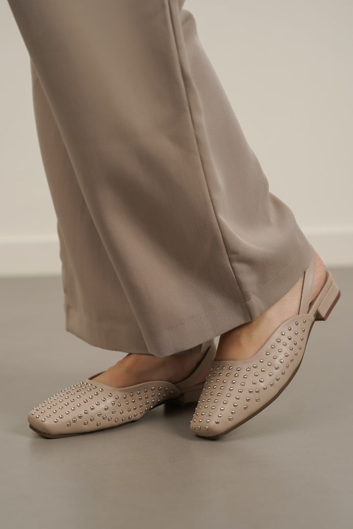 TAUPE STUDDED SLINGBACK FLATS