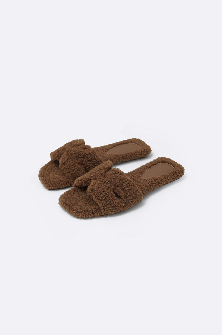 CAMEL TEDDY FUR SLIDES