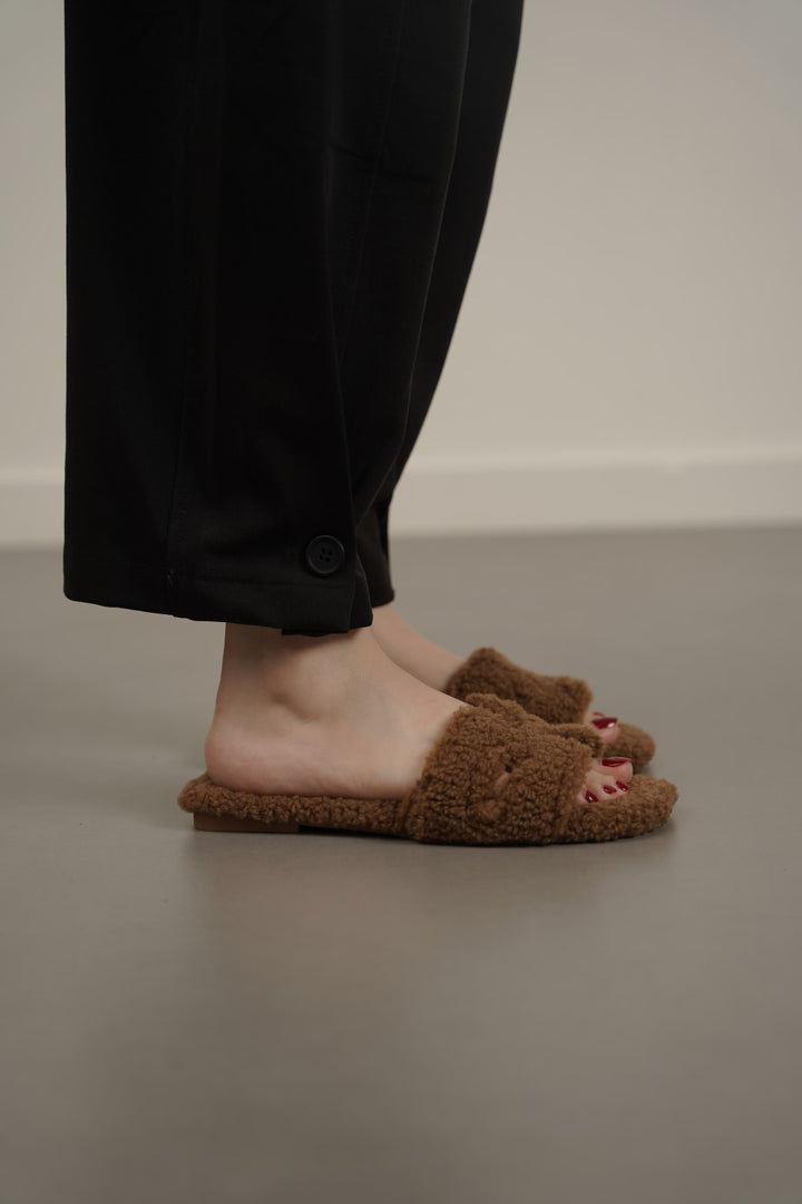 CAMEL TEDDY FUR SLIDES