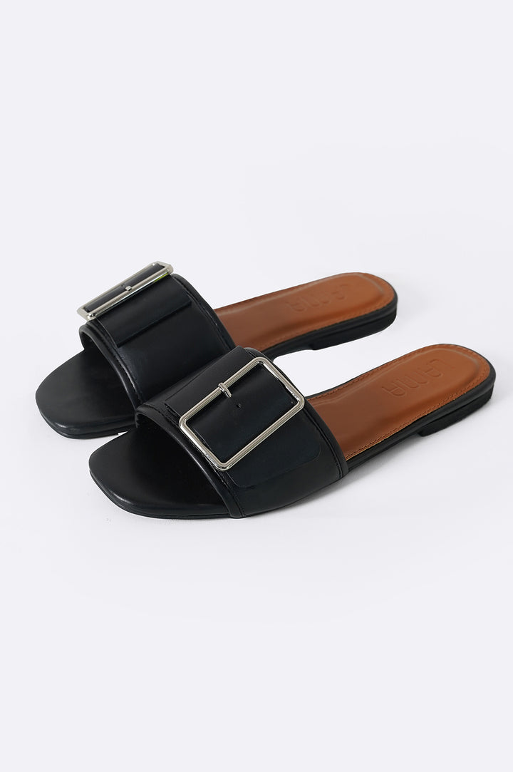 BLACK EMILE BUCKLE SLIDES