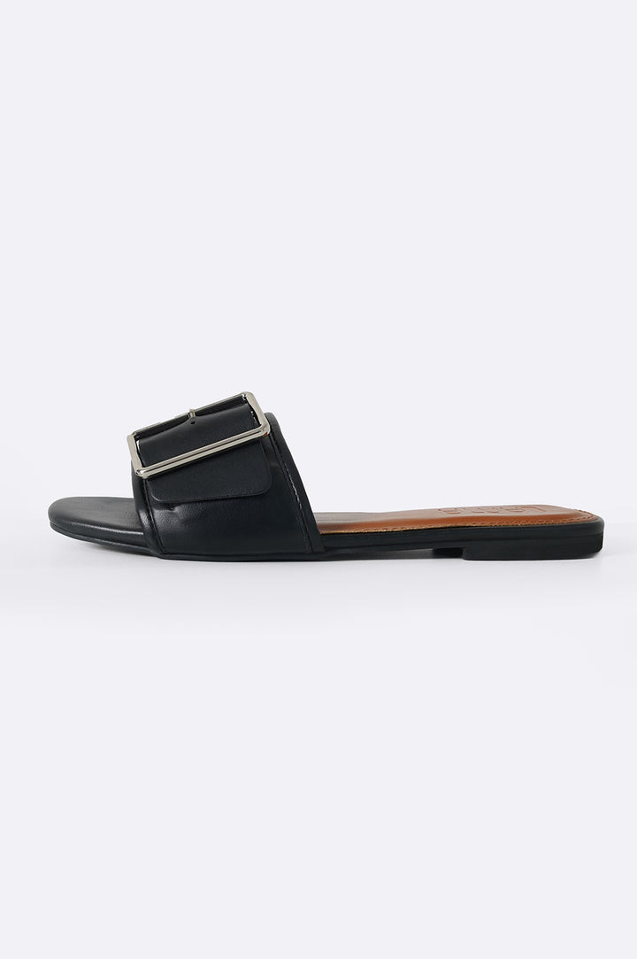 BLACK EMILE BUCKLE SLIDES