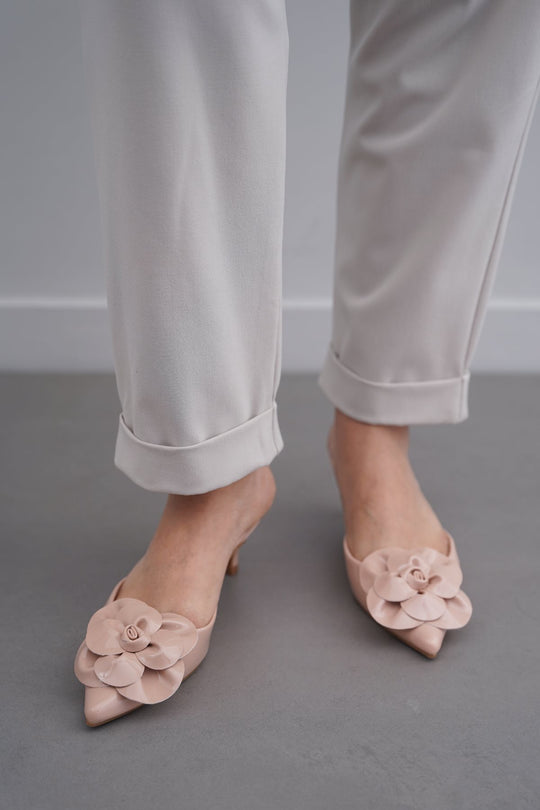 NUDE FLOWER MINI HEELS