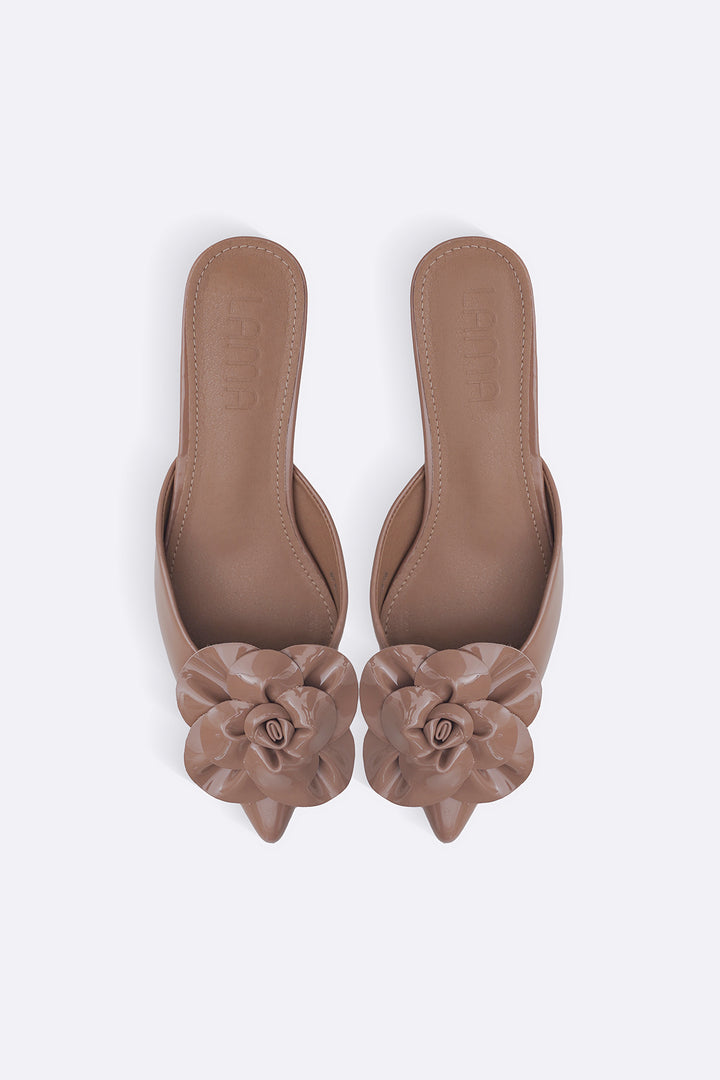 TAUPE FLOWER MINI HEELS