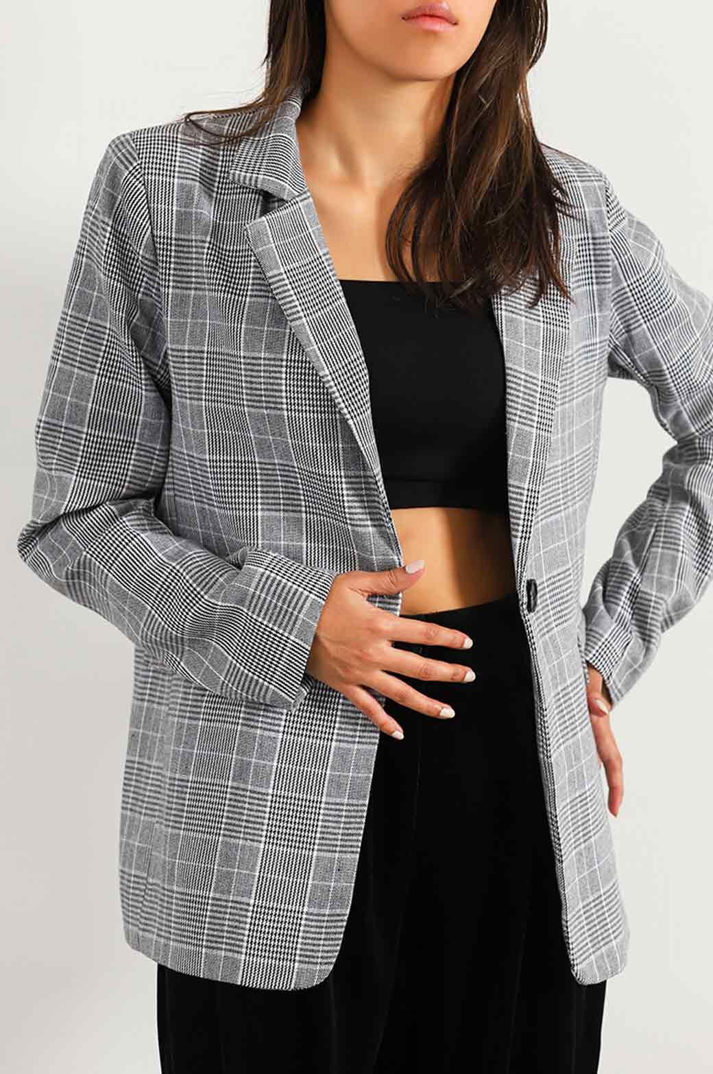 GREY BASIC CHECK BLAZER