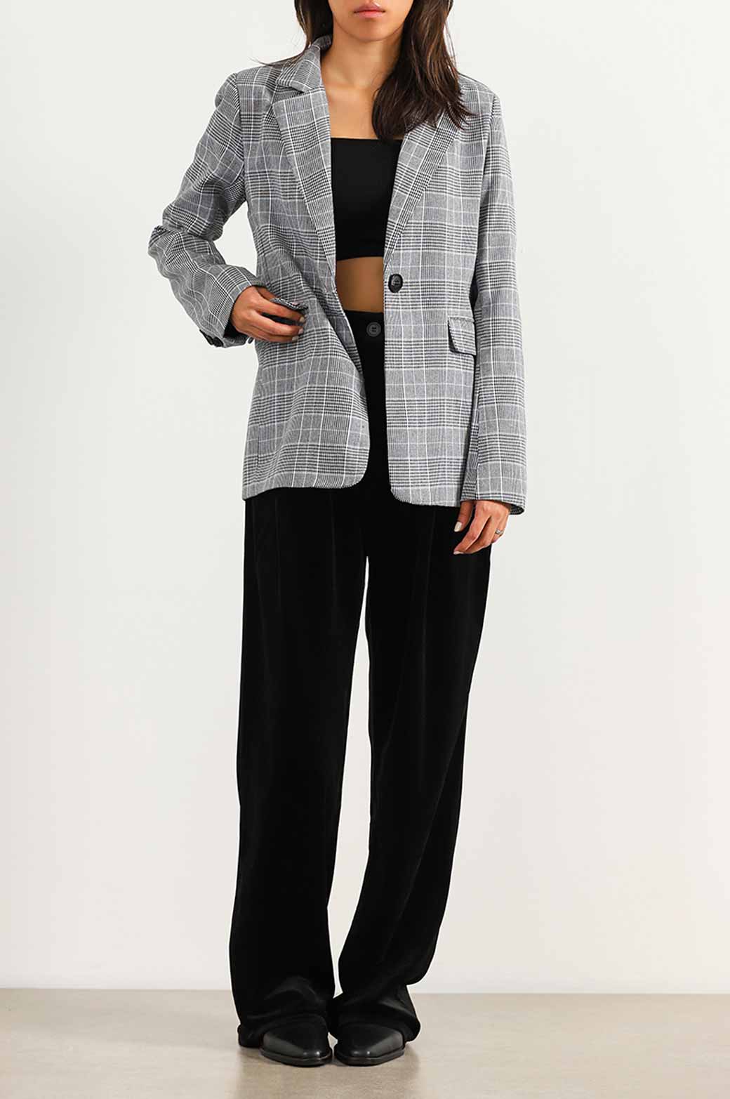 GREY BASIC CHECK BLAZER