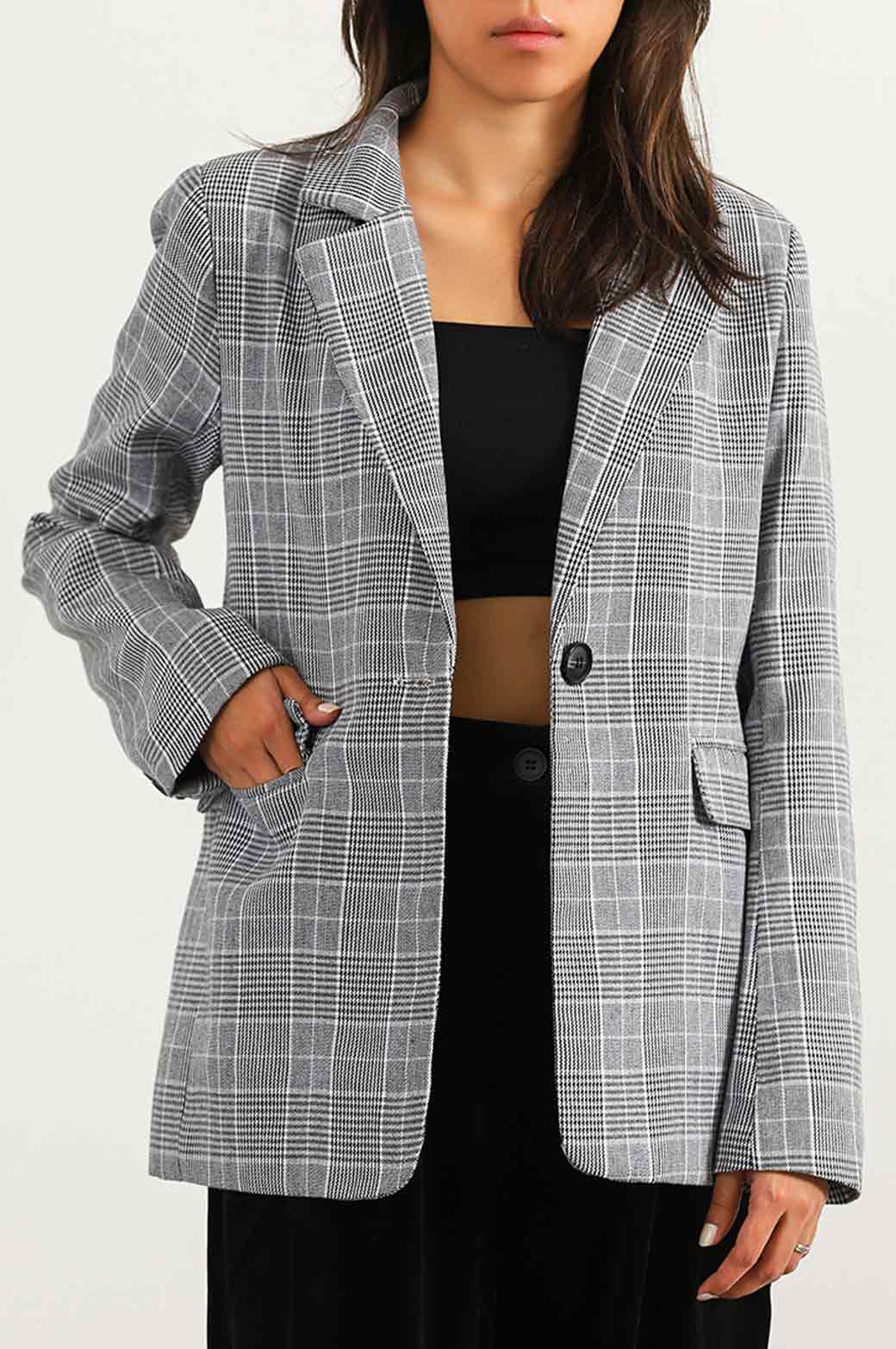 GREY BASIC CHECK BLAZER