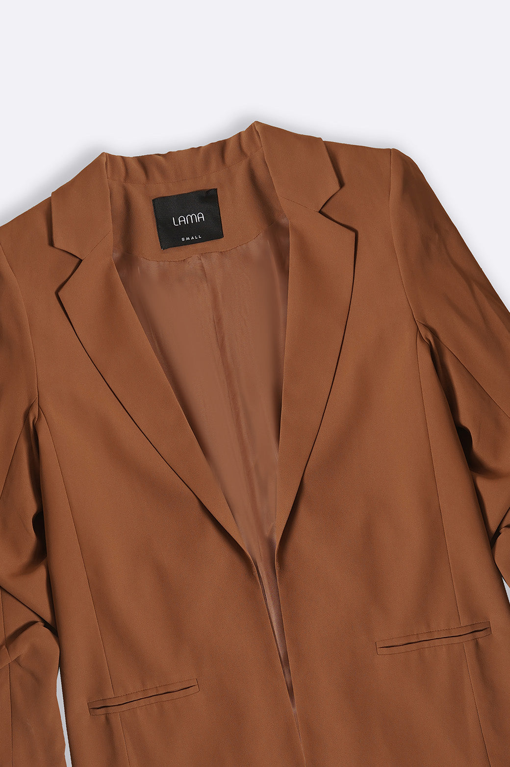BROWN BASIC BLAZER WITH RUCHED SLEEVE