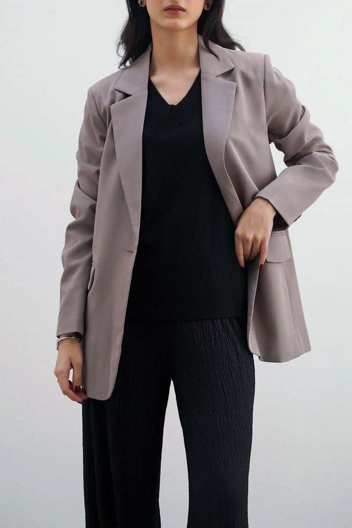 BEIGE BASIC SINGLE-BUTTON BLAZER