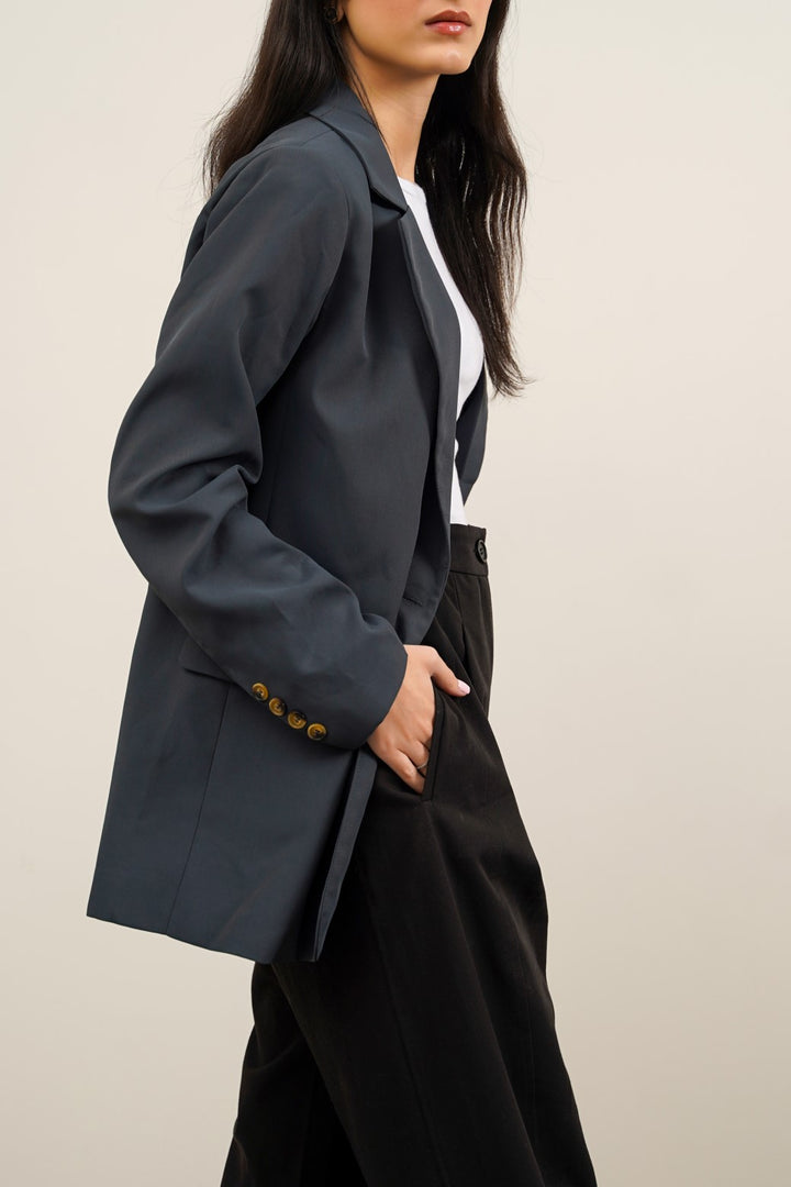 NAVY BASIC SINGLE-BUTTON BLAZER