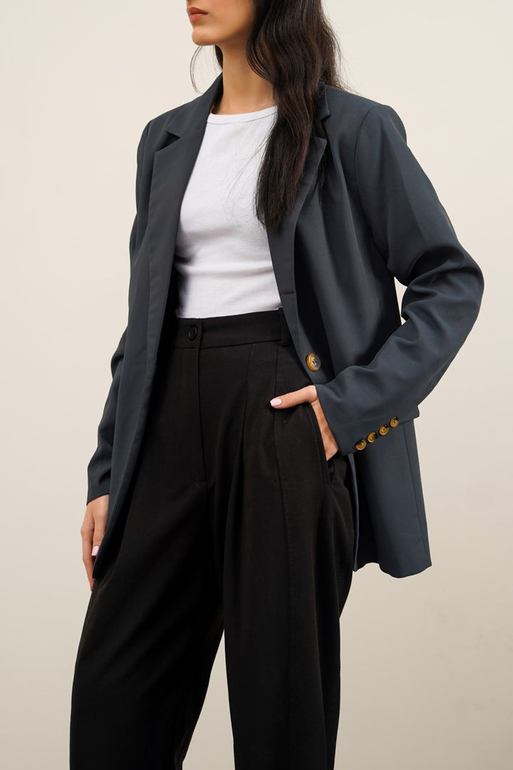 NAVY BASIC SINGLE-BUTTON BLAZER