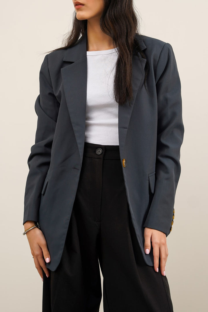 NAVY BASIC SINGLE-BUTTON BLAZER