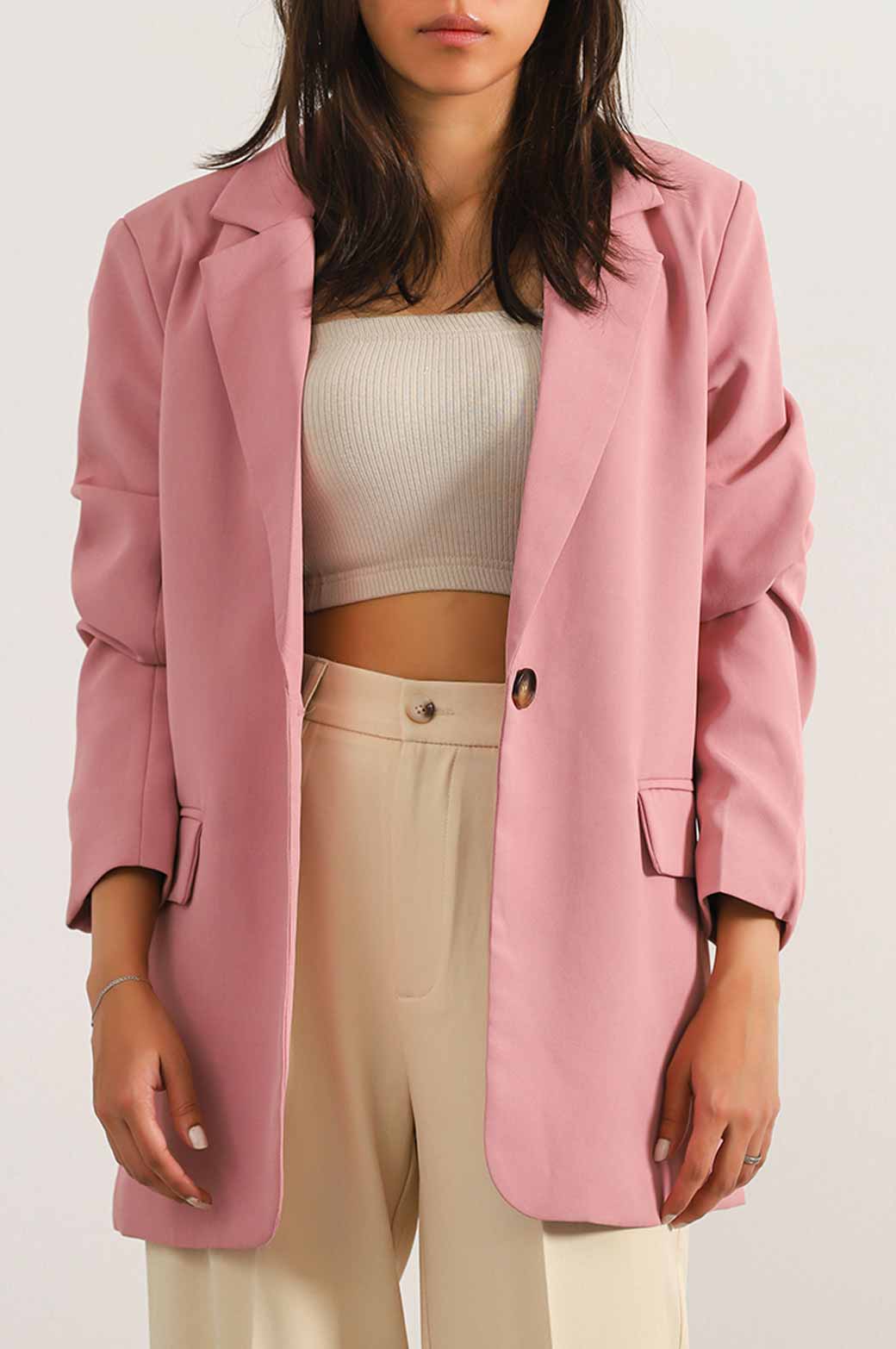 PINK BASIC SINGLE BUTTON BLAZER