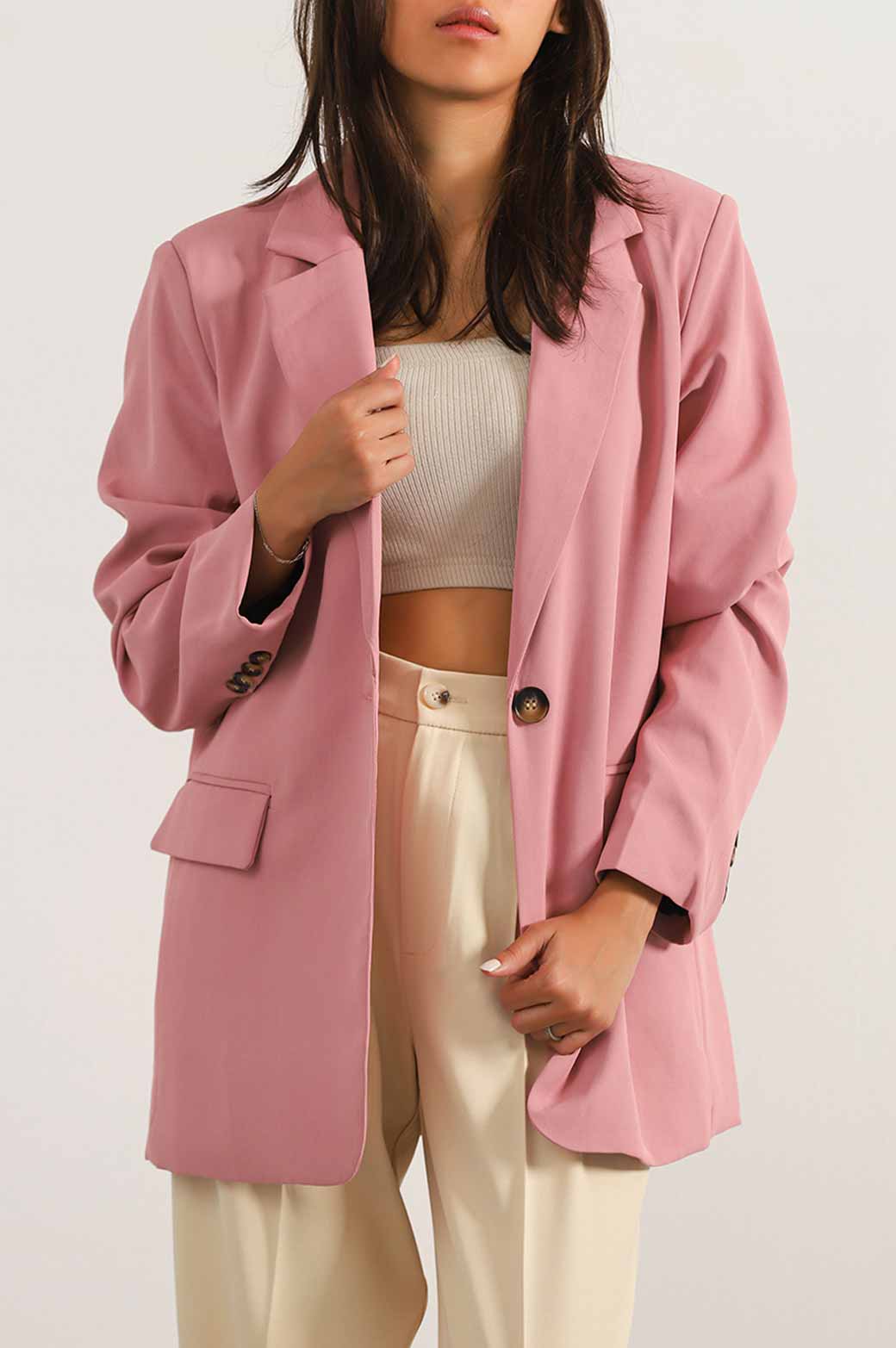 PINK BASIC SINGLE BUTTON BLAZER