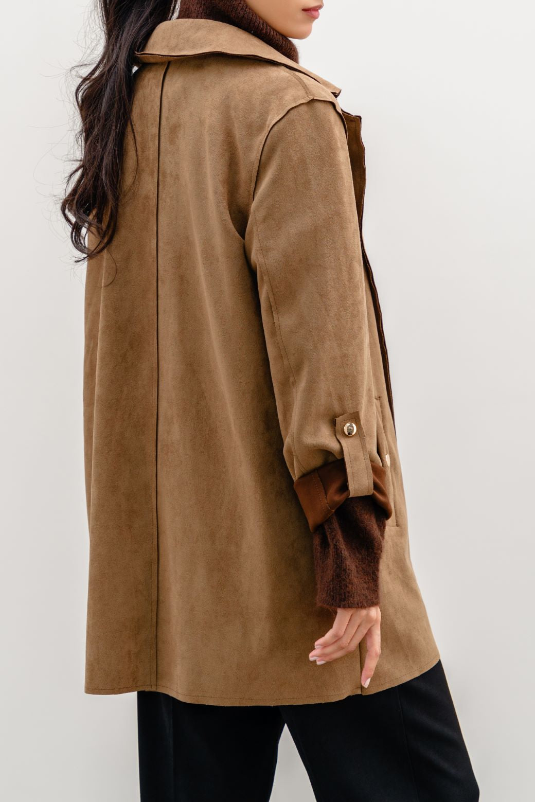 KHAKI SUEDE MID COAT